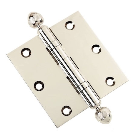 Embassy 3-1/2 x 3-1/2 Solid Brass Hinge, Polished Nickel Finish with Acorn Tips 3535BBUS14A-1